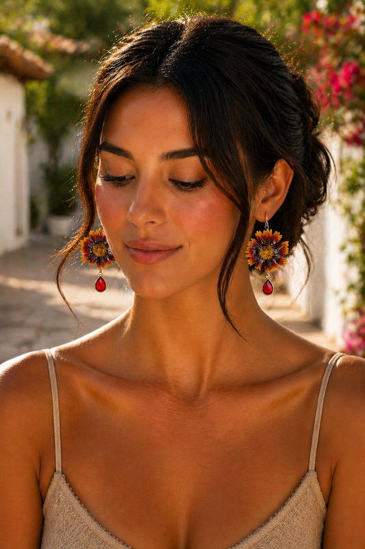 Gaillardia Earrings with Glass Drops