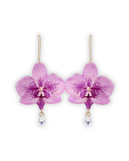 Avant Garde Orchid with Glass Drop Earrings
