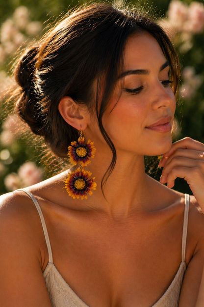 Double Gaillardia Dangler Earrings