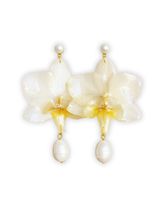 Snowflake Orchid with Freshwater Pearls Earrings