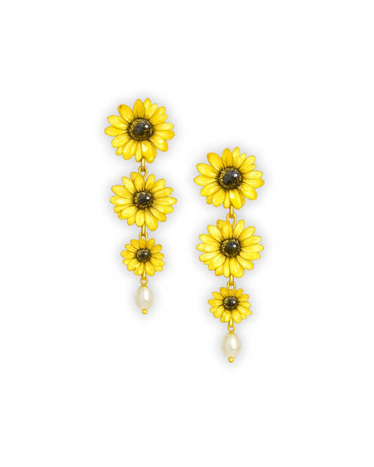 Yellow Chrysanthemum Danglers with Pearls